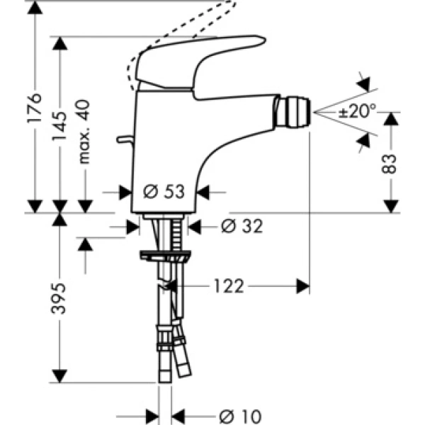 смеситель hansgrohe metris e 31270000 для биде, с донным клапаном, хром