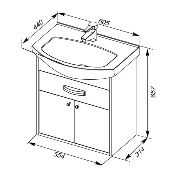 раковина подвесная aquanet/kirovit элеганс 60 00182641