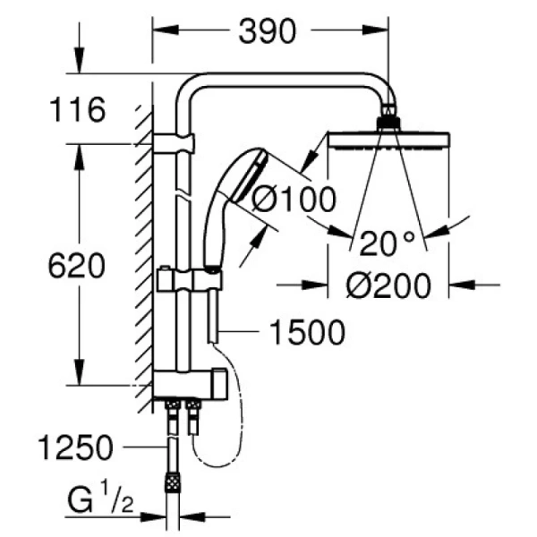 душевая стойка 200 мм grohe new tempesta 124410
