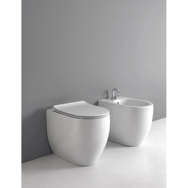 унитаз kerasan flo 311801 приставной, с креплением, без сиденья и бачка, 56x37 см, bianco lucido