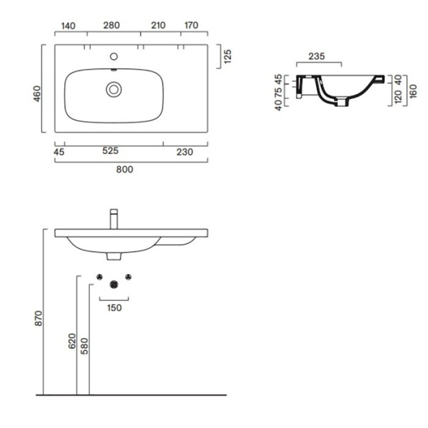 раковина catalano alvea 0620840001 80 левая
