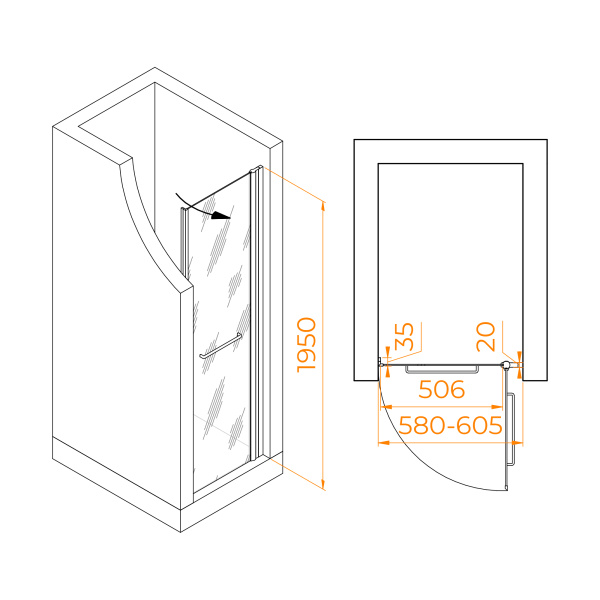 душевая дверь rgw passage pa-103b 60 020810306-24 профиль черный, стекло матовое-сатинат