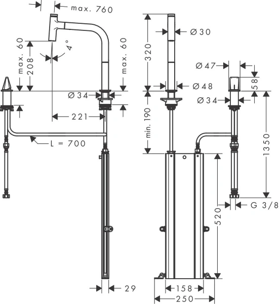 смеситель для кухни hansgrohe metris select m71 73825000, хром