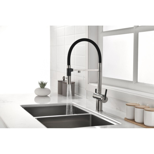 смеситель для кухни с подключением к фильтру paulmark gravity gr213188-ni никель/ черный