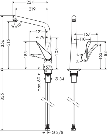 смеситель для кухни hansgrohe metris m71 14782000