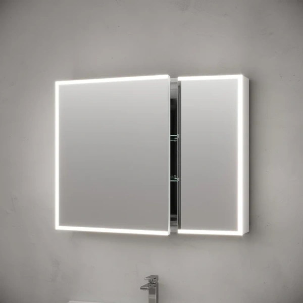 зеркальный шкаф из алюминия для ванной комнаты sancos evoke 900x700х136 мм с led подсветкой sc8090