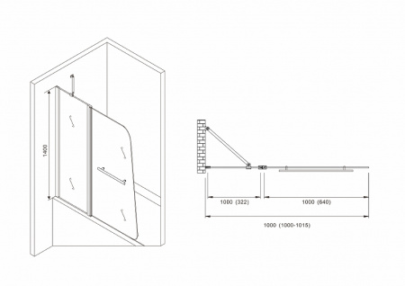 шторка на ванну abber ewiges wasser, 100 х 140 см, с полотенцедержателем, профиль черный, стекло прозрачное, ag50100b