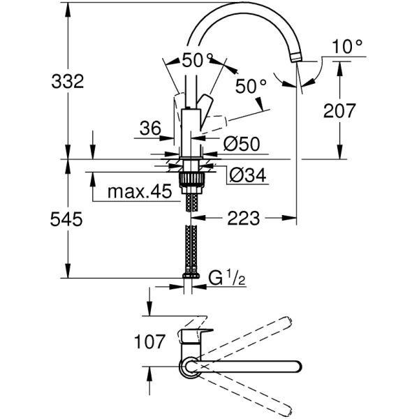 смеситель для кухни grohe bauedge 31233001