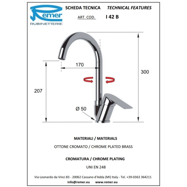 смеситель для кухни remer infinity i42b