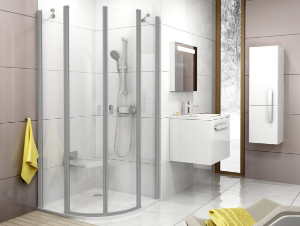 душевой уголок ravak chrome cskk4-90 3q170u00z1 профиль сатин, стекло прозрачное