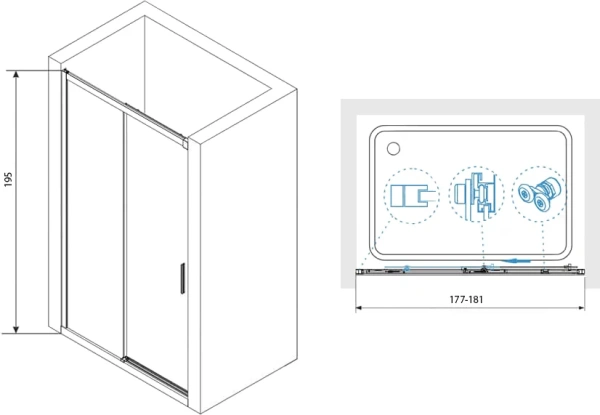 душевая дверь в нишу rgw leipzig le-12-b (177-181) x195 профиль черный, стекло прозрачное