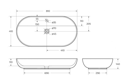 раковина накладная belbagno 82 см, bb1347, белая