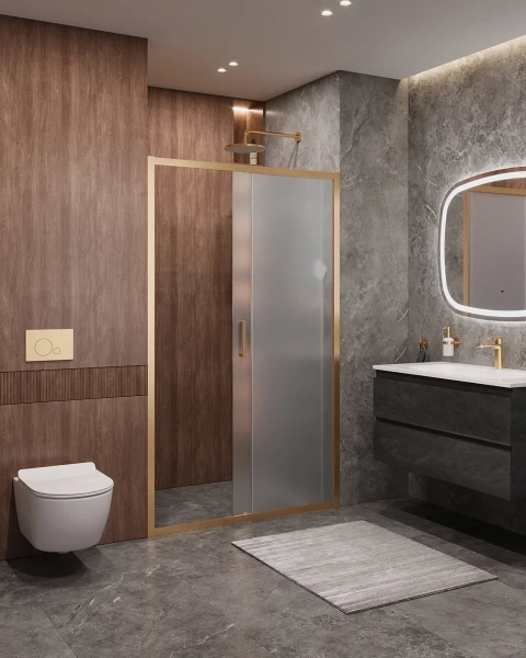 душевая дверь cezares molveno molveno-bf-1-120-p-boro 120 см, профиль золотой матовый, стекло текстурное