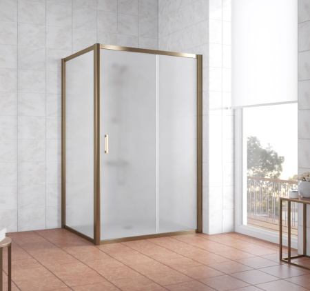 душевой уголок vegas glass zp+zpv 140*80 05 10 профиль бронза, стекло сатин