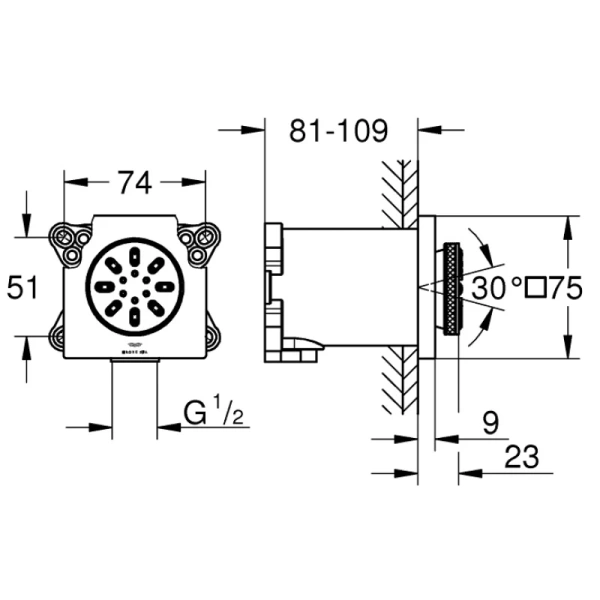 боковой душ 75 мм grohe rainshower aqua 26802000