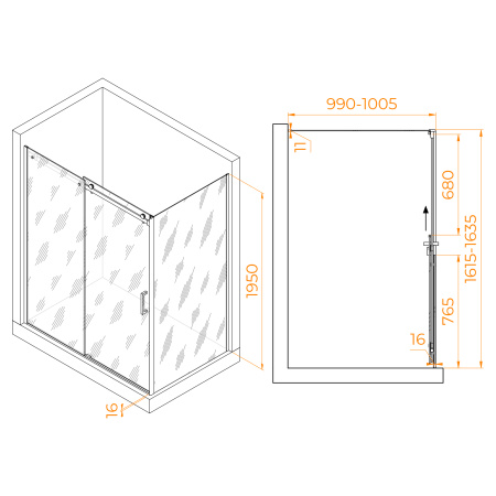 душевой уголок rgw tornado to-44-1 160×100 020744160-11 профиль хром, стекло прозрачное