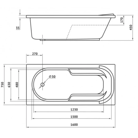 акриловая ванна 160x75 см berges lumbo 050002
