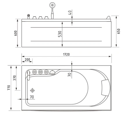 акриловая ванна gemy g9006-1.7 b l гидромассажная, 172х77 см, левосторонняя, цвет белый
