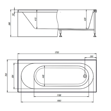 акриловая ванна timo roha 170x70 roha1770 без гидромассажа