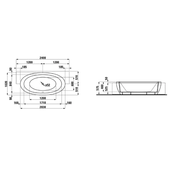акриловая ванна laufen alessi one 2.4497.0.000.675.1 203x102 см