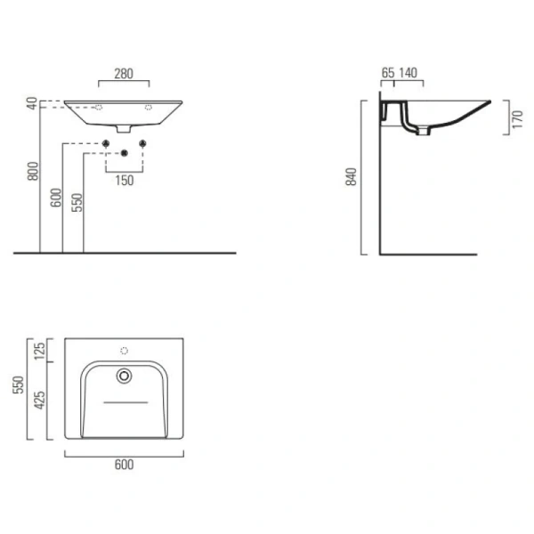 раковина gsi community 7634011 подвесная, 60x55 см, bianco lucido (белый глянец)