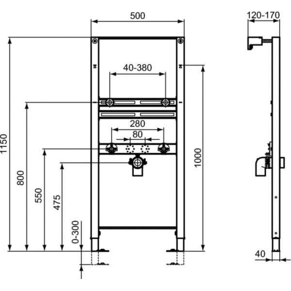 инсталляция для раковины ideal standard prosys r010267