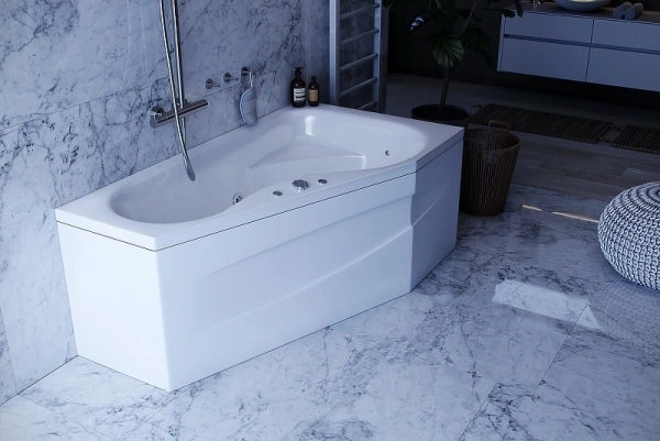 акриловая ванна aquatek медея 170x95 r med180-0000010 без гидромассажа с фронтальной и торцевой панелью (левая) с каркасом (вклеенный) со слив-переливом