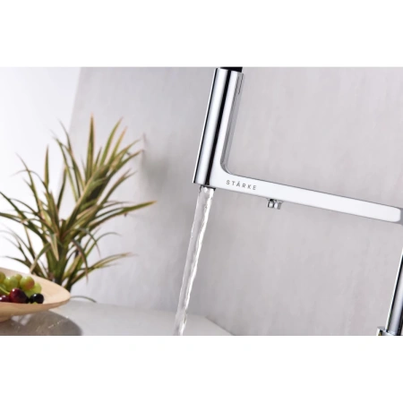 смеситель для кухни paulmark tornado to213402-cr, с гибким изливом, с подключением к фильтру воды, цвет хром/ черный