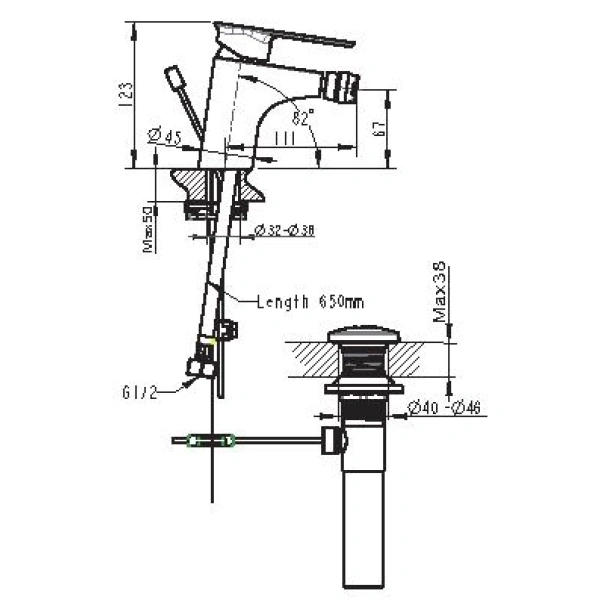 смеситель bravat gina f365104c-eng для биде, с донным клапаном, хром