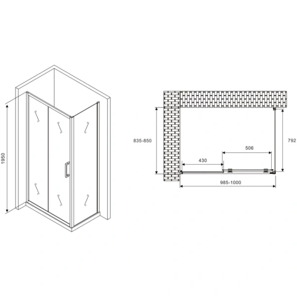 душевой уголок 100x85 см abber schwarzer diamant ag30100b-s85b прозрачное