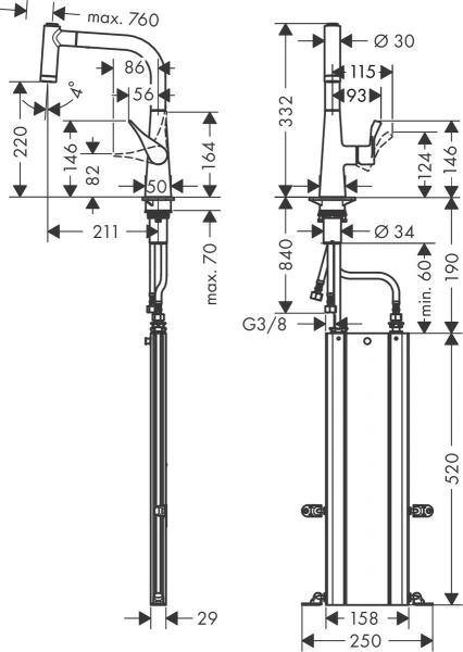 смеситель для кухни hansgrohe metris m71 73823000
