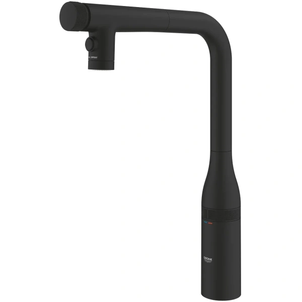 смеситель для кухни grohe essence smartcontrol 31892kf0 с выдвижным изливом, черный матовый