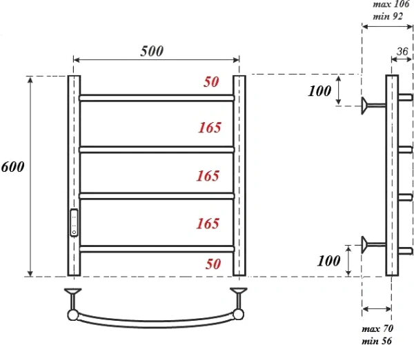 полотенцесушитель point афина pn04756b электрический, 50x60 см, черный