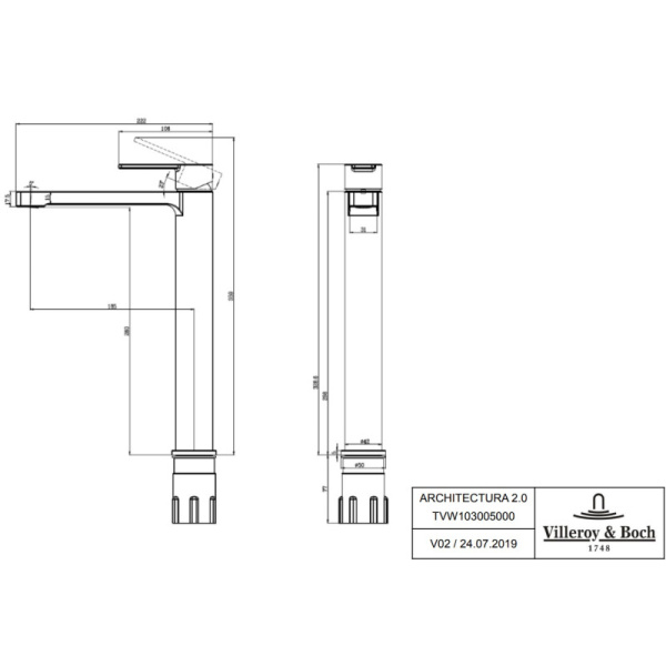 смеситель для раковины villeroy & boch architectura tvw10300500061