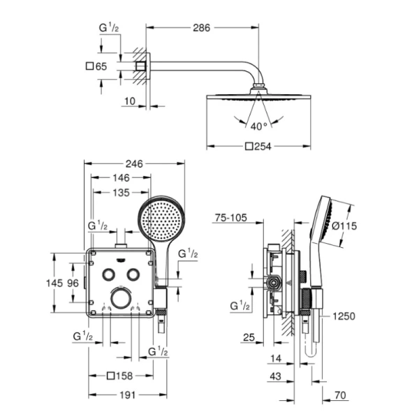душевой комплект 254 мм grohe grohtherm smartcontrol 34742000