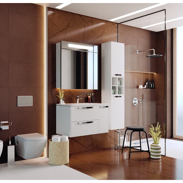 тумба с раковиной белый глянец 80 см roca lago 857296806 + 32799c000