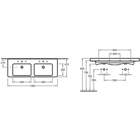 раковина 130x47 см villeroy & boch subway 2.0 7175d001