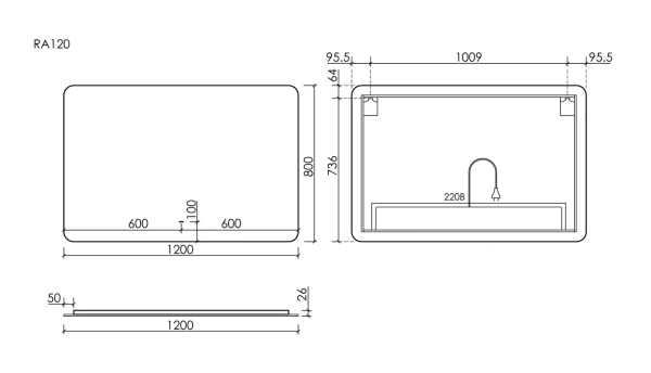 зеркало для ванной комнаты sancos ray 1200х800 c подсветкой, ra1200