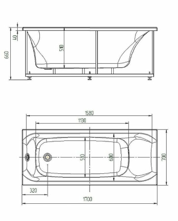 акриловая ванна aquatek альфа 170x70 alf170-0000047 без гидромассажа с фронтальной панелью с каркасом (разборный) со слив-переливом (слева)