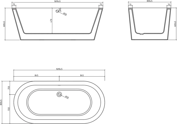 акриловая ванна belbagno bb202-1700-800 170х80 без гидромассажа