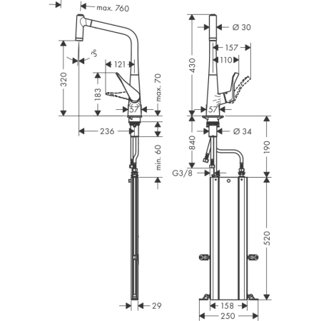 смеситель для кухни hansgrohe metris m71 73801800, сталь