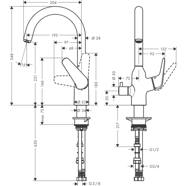 смеситель для кухни hansgrohe focus m42 71803000, хром