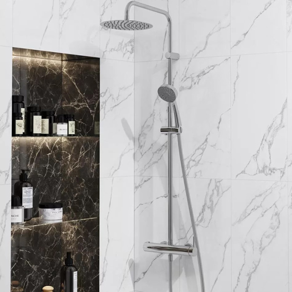 душевая система kerama marazzi nota 8236km.21.018 с ручным душем на 5 режимов и смесителем механическим, цвет: хром