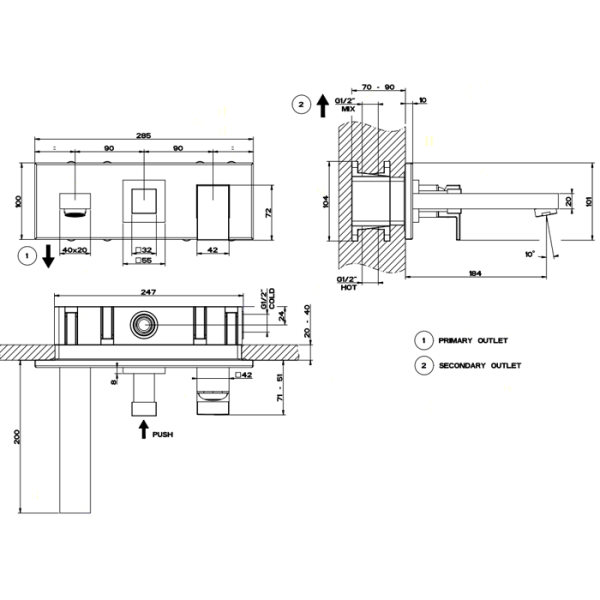 смеситель для ванны gessi rettangolo 44906#031