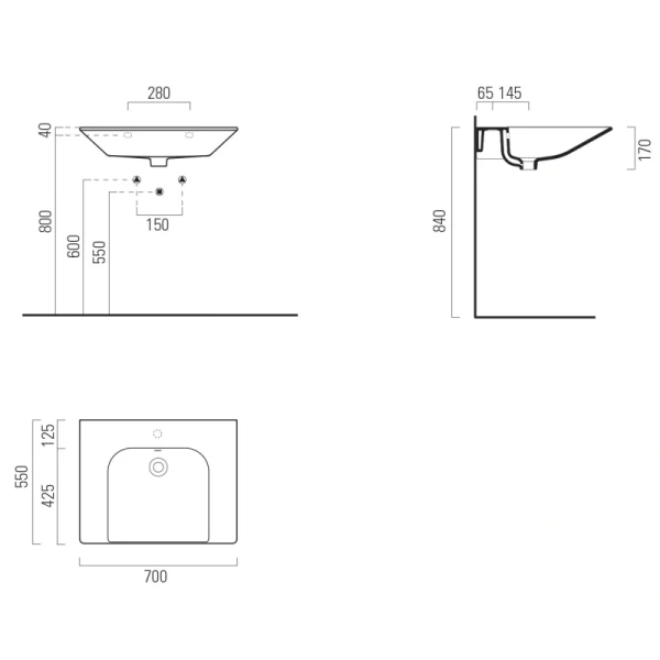раковина gsi community 7633111 подвесная, 70x55 см, bianco lucido (белый глянец)