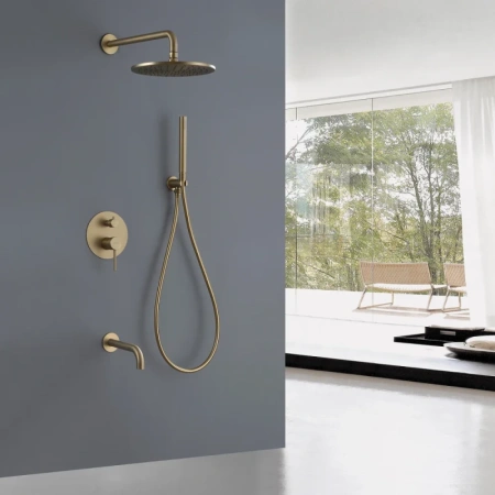 душевой комплект abber kreis af8117g 250 мм, со смесителем, золотой матовый