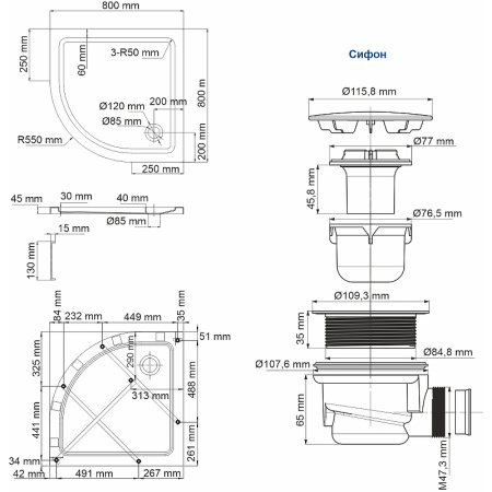 душевой поддон wasserkraft isen 80×80 26t00 белый глянец