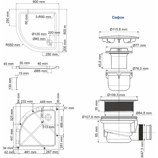 душевой поддон wasserkraft isen 80×80 26t00 белый глянец