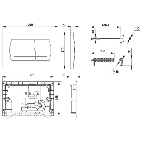 кнопка смыва roca active 52b 8901150b1 для инсталляции, хром