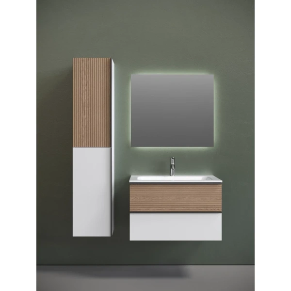 тумба с раковиной sancos delta dl80w + cn7012 81 см, подвесная, светлый дуб/белый матовый